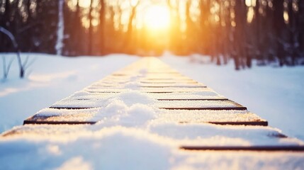Snow Gently Settling on Warm Wooden Planks