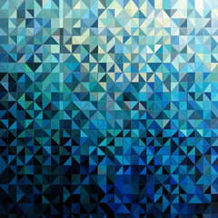 Obraz premium This is a digital illustration of a mosaic made up of various shades of blue and green triangles. The triangles are arranged in a repeating pattern to create a smooth gradient