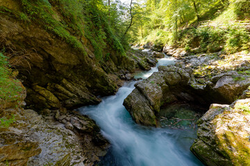 View of the Vintagar Gorge in Slovenia. Triglav National Park .