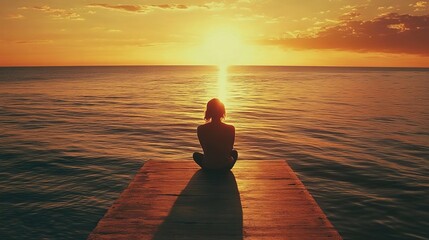 A person sitting at the edge of a pier, gazing at the ocean horizon during sunset, contemplating life's freedom and possibilities.