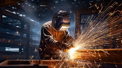 A welder working underwater, joining steel structures with a special torch, with bubbles rising and light refracting through the water