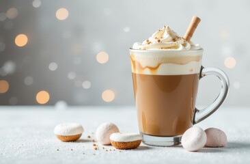 A delicious cup of rich hot chocolate topped generously with fluffy whipped cream and marshmallows for extra sweetness