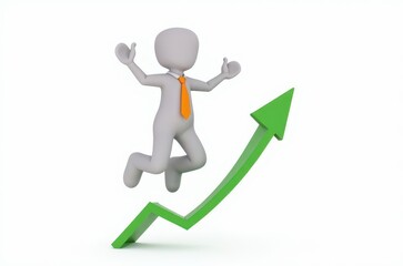 3d man red arrow success chart on white background.