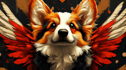 Corgi with Red and White Wings Illustration