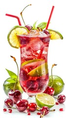 A glass of cherry and lime juice with a cherry on top