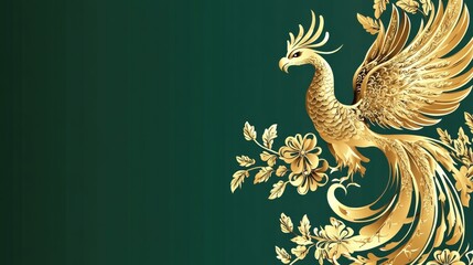 Fototapeta premium Golden Phoenix with Flower Details on Elegant Background