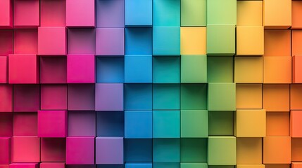 Vibrant rainbow squares placed on a plain white background, creating a geometric pattern with a clean and colorful aesthetic.