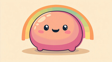 Naklejka premium Adorable kawaii illustration featuring a cute pink character beneath a vibrant rainbow against a soft backdrop