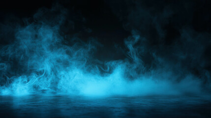 Fototapeta premium Blue Smoke Eerie: A captivating scene of blue smoke swirling against a dark background, creating an otherworldly and enigmatic atmosphere. 