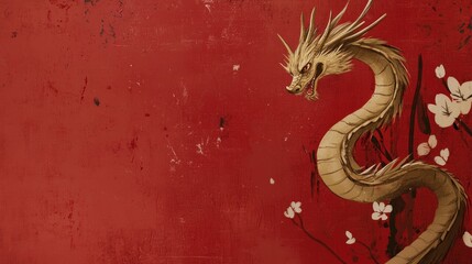 Obraz premium Majestic Golden Dragon with Floral Details