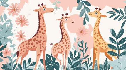 Playful Cartoon Giraffes in a Vector Art Style
