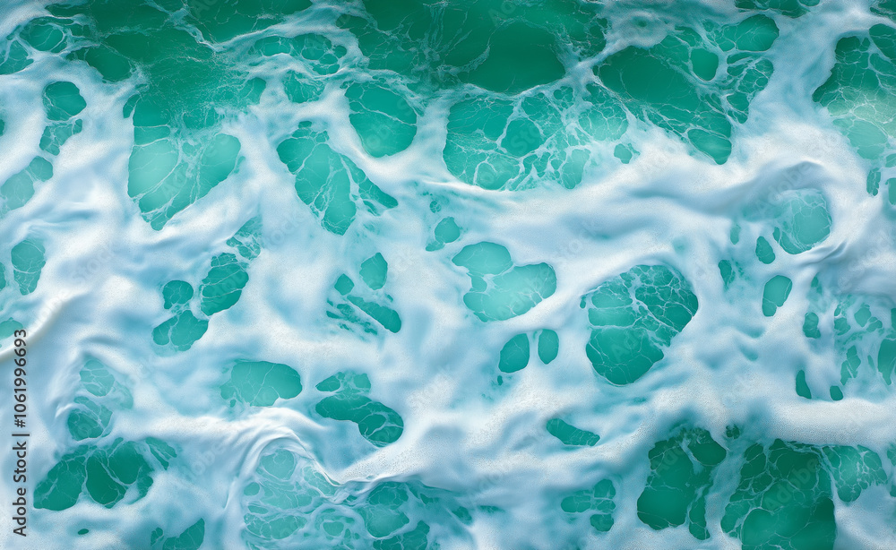 Poster aerial view of ocean waves creating foam patterns on the surface, showcasing the natural beauty and 