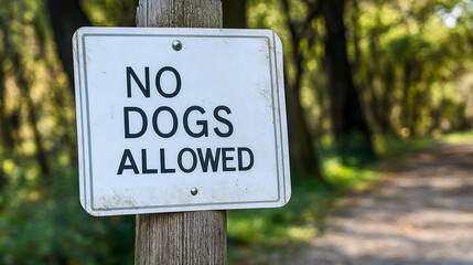 No Dogs Allowed Sign in Forest Path