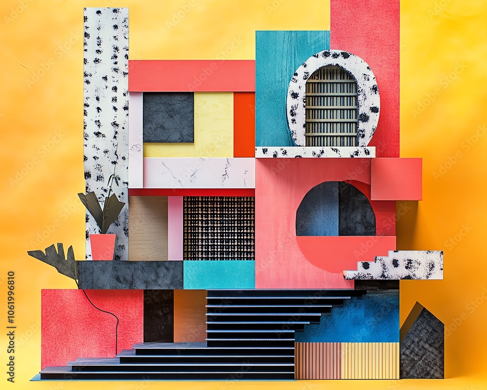 Poster A lively and colorful paper collage representation of an abstract house, perfect for generative AI projects with a modern flair