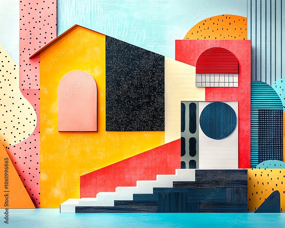 Poster A lively and colorful paper collage representation of an abstract house, perfect for generative AI projects with a modern flair