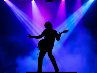 silhouette of a man playing guitar on stage, capturing the essence of live music and performance