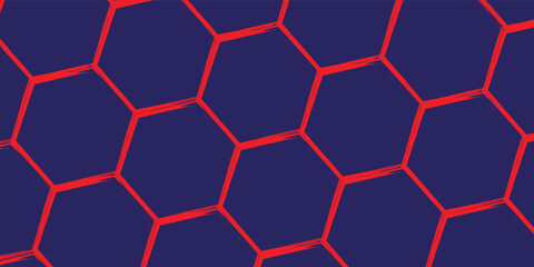 Obraz premium Honeycomb pattern. red brush stroke pattern in the shape of a honeycomb. blue background. Vector illustration