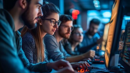 Fototapeta premium Ethical hackers collaborating on vulnerability assessments, sharing ideas and enthusiasm