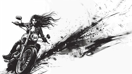 Plakat moto girl black and white illustration.