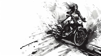Plakat moto girl black and white illustration.