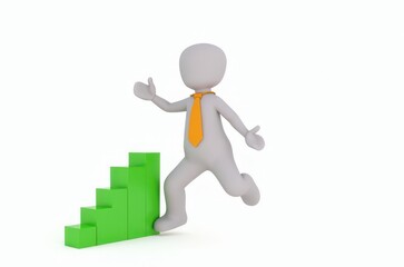 3d man red arrow success chart on white background.