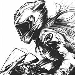 Obraz na płótnie Canvas moto girl black and white illustration.