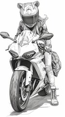 moto girl black and white illustration.