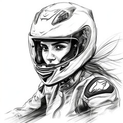 Fototapeta na wymiar moto girl black and white illustration.