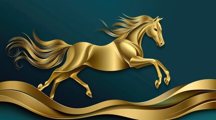 Galloping Golden Horse in Stylized Artwork