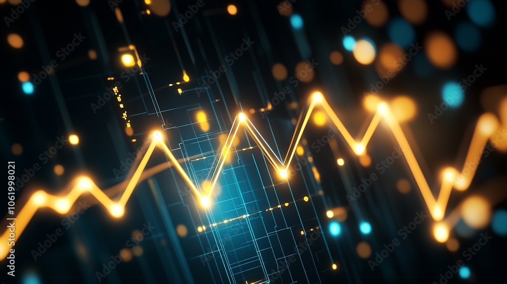 Aufkleber Abstract Glowing Tech Lines with Dynamic Zigzag Orange Light on Dark Background : Generative AI