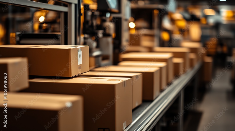 Leinwandbilder industrial logistics facility with automated conveyor system for box handling and distribution : gen