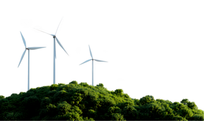 Wind turbines on a green hill, representing renewable energy and sustainability isolate on transparent background, cutout, png