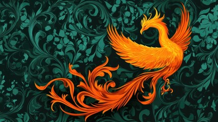 Golden Phoenix Surrounded by Intricate Patterns