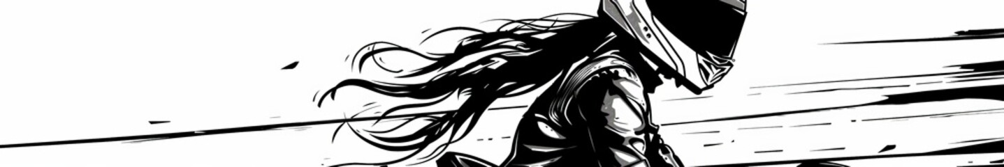 Naklejka na ściany i meble moto girl black and white illustration.