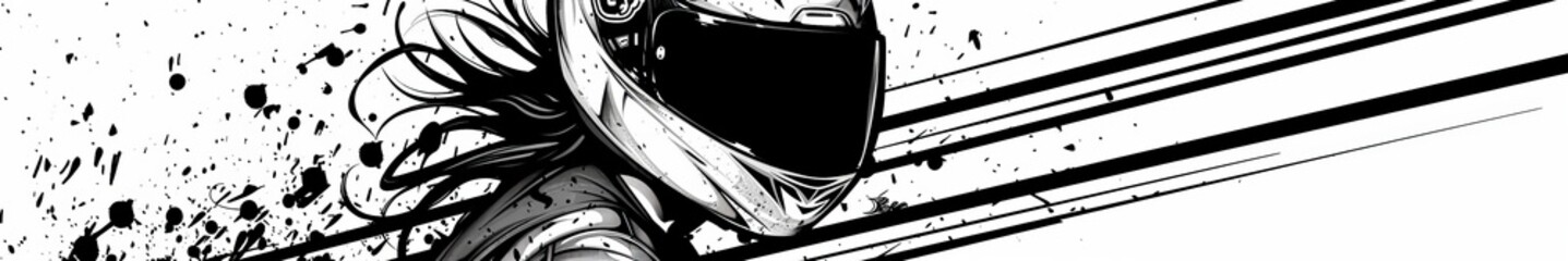 Plakat moto girl black and white illustration.