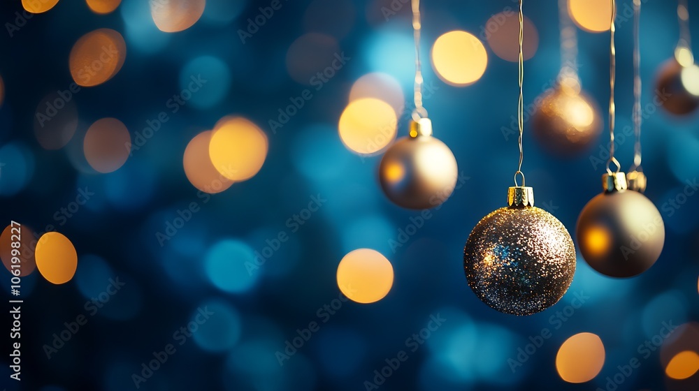 Poster Luxurious Christmas Ornaments Hanging with a Bokeh Background for a Festive Display : Generative AI