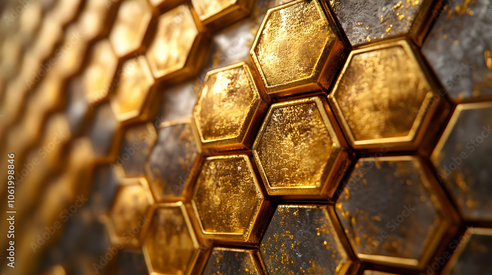 Poster golden hexagon pattern 3d abstract background