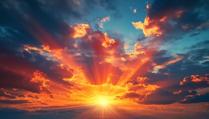 Fototapeta premium Enchanting scene of a colorful celestial sky with glowing rays, capturing the essence of joy and the truth concept in a fantasy paradise