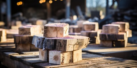 A Stack of Wooden Blocks Covered in Wood Shavings, Ready for a New Project