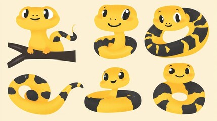 Fototapeta premium Cartoon Snakes in Fun Poses for Creative Projects