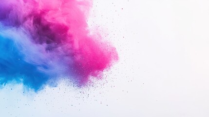 Obraz premium A vibrant explosion of pink and blue powder against a light background.