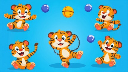 Obraz premium Playful Cartoon Tigers in Fun Poses