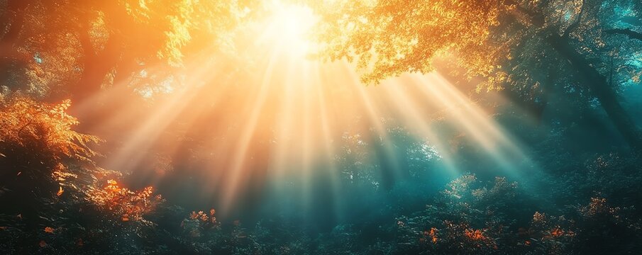 Otherworldly landscape of a fantasy paradise, showcasing glowing rays of light and the essence of truth, wholeness, and spiritual integrity