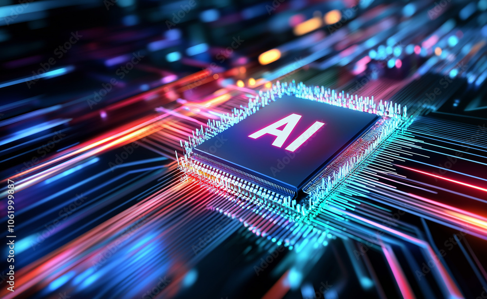 Poster a glowing microchip labeled 