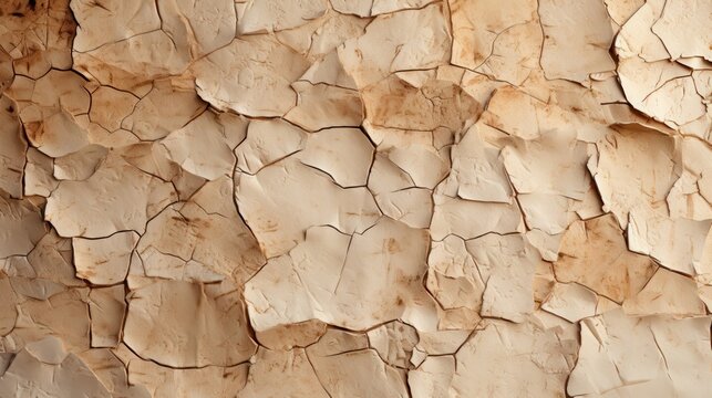 A close-up view of the cracked and dry surface of parched earth, revealing a delicate web of fissures and muted tones of brown