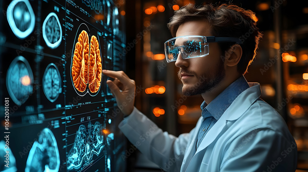 Poster digital brain scan examination realistic image