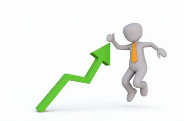 3d man red arrow success chart on white background.