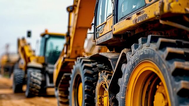 large yellow bulldozer  is parked on a construction site
