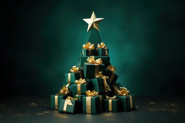 Create a stunning christmas gift tower with green and gold decor