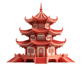 Naklejka premium Red pagoda with intricate details isolate on transparent background, png, cutout